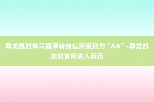 尊龙凯时体育嘉泽转债信用级别为“AA”-尊龙凯龙时官网进入网页