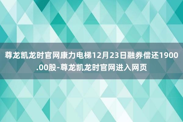 尊龙凯龙时官网康力电梯12月23日融券偿还1900.00股-尊龙凯龙时官网进入网页