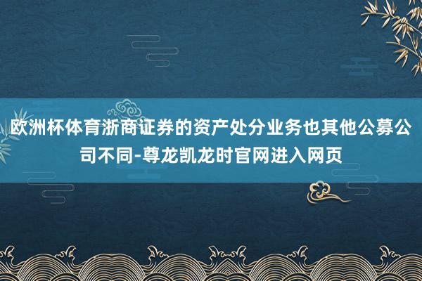 欧洲杯体育浙商证券的资产处分业务也其他公募公司不同-尊龙凯龙时官网进入网页